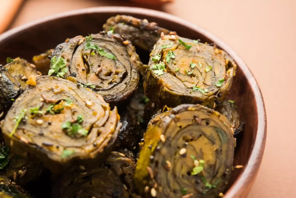 Gujarati snack made using Arbi leaves and rice flour