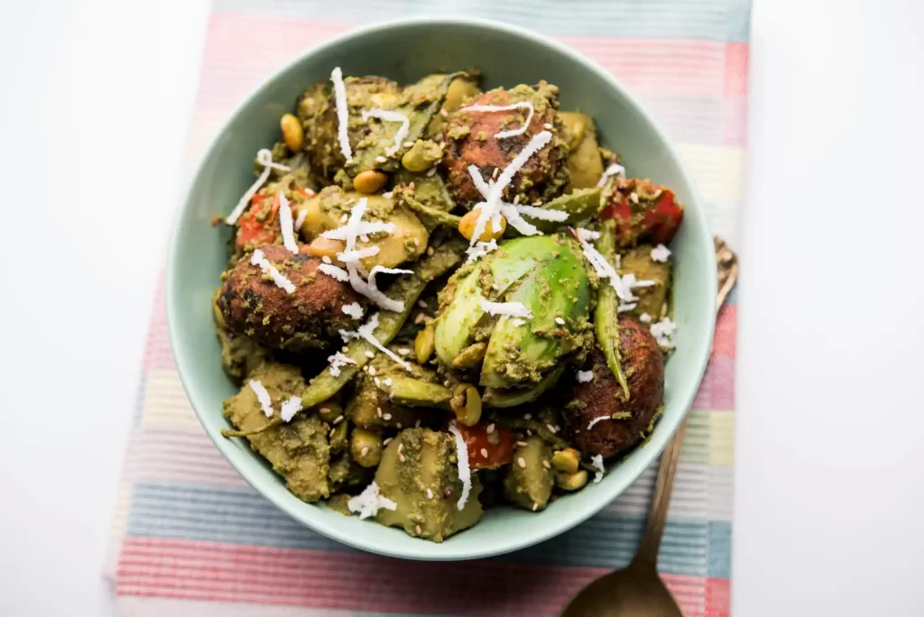 A Gujarati mixed vegetable dish served in a bowl