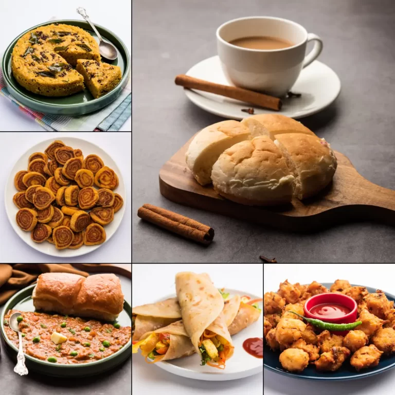 A collage of 6 images showing famous food of Ahmedabad