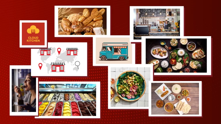Collage of 10 food business ideas.
