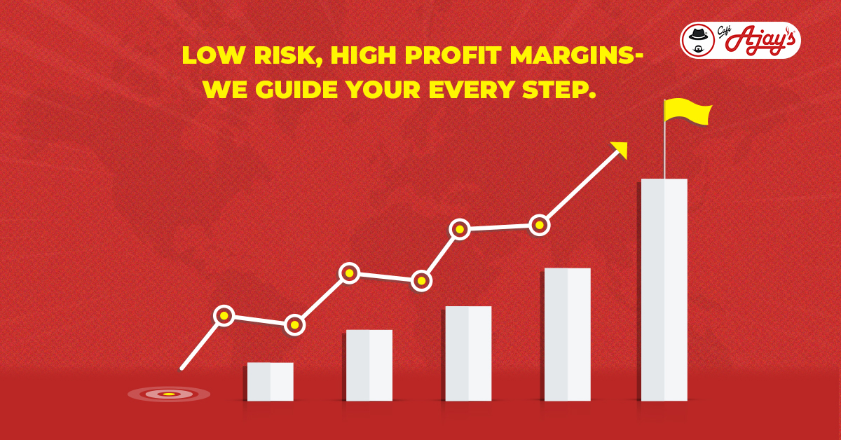 Upward trending profit chart for Ajay's food business franchise opportunity and new business ideas.